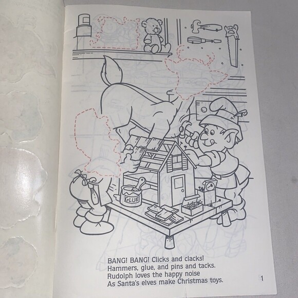 Vintage Christmas Sticker Fun Book Rudolph the Red Nosed Reindeer 1989 Golden - Picture 8 of 12